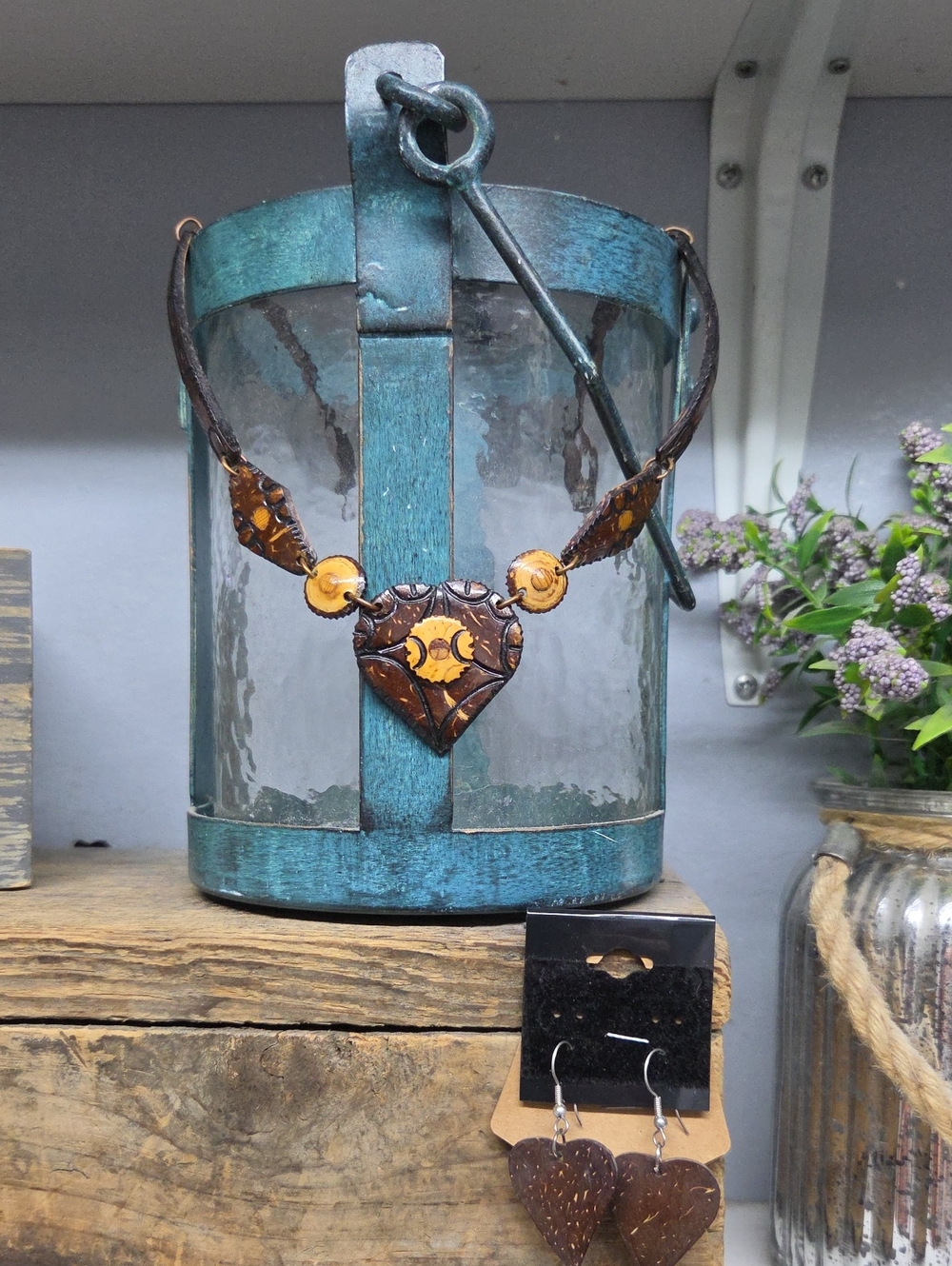 Handcrafted Heart Necklace with Heart Dangle Earrings